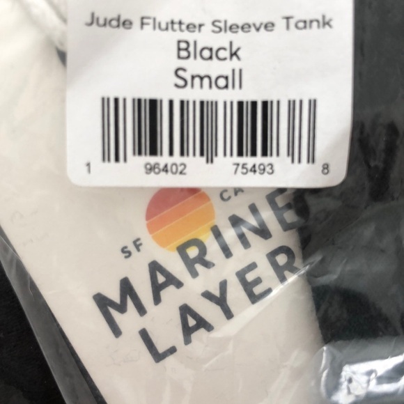 Marine Layer Jude Tank Top Ruffle Flutter Sleeve Crinkled Cotton Black NWT Small - Picture 6 of 8